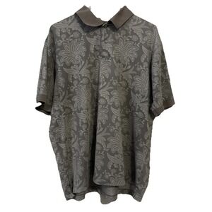 Vintage‎ Roundtree Yorke Polo Shirt Men L Brown Floral Paisley Short Sleeve